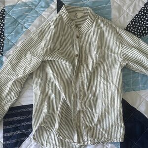 H&M Casual Green and White Striped Shirt